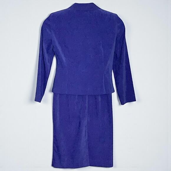 Vintage 80s Leslie Fay Skirt Suit 8P Blue Microsuede Princess Seams Blazer Set - Picture 8 of 10